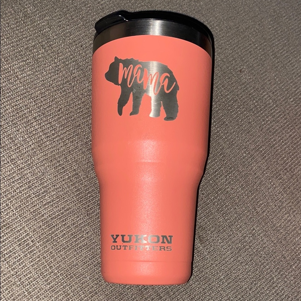 Yukon Outfitters Coral Tumbler with Bear Design & Silver Diamond Shaped Cup